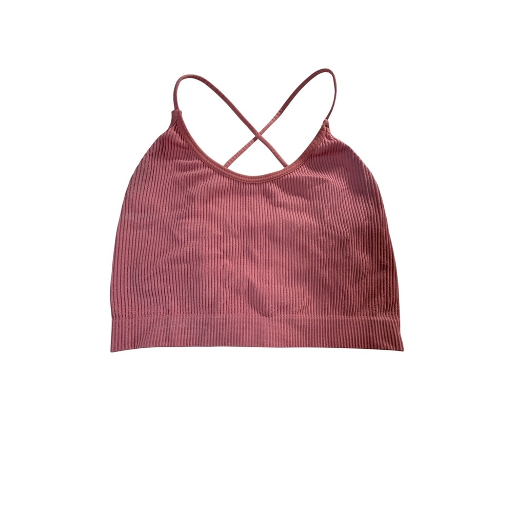 Unbranded Ribbed Crop Top Womens XS Pink Excellent Strappy Criss Cross Back - Picture 2 of 5